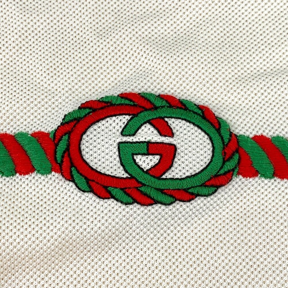 Gucci Mens Beige Polo Shirt With Embroidered Logo Short Sleeve S - Picture 5 of 7